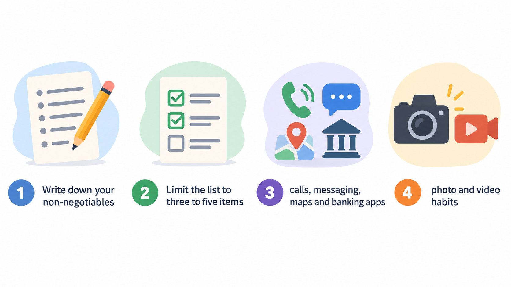 Show five stated routine priorities as a numbered checklist readers can use to write down their non-negotiables.