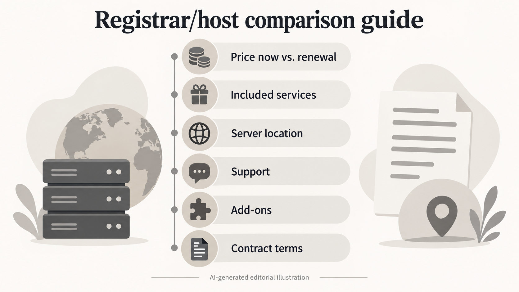 Give readers a neutral checklist for comparing Check Domain with other registrars and hosts